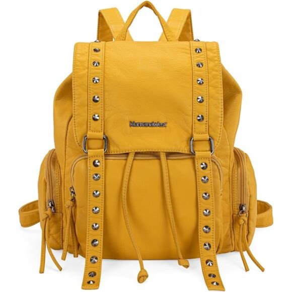 Backpack Purse for Women Rivets Yellow